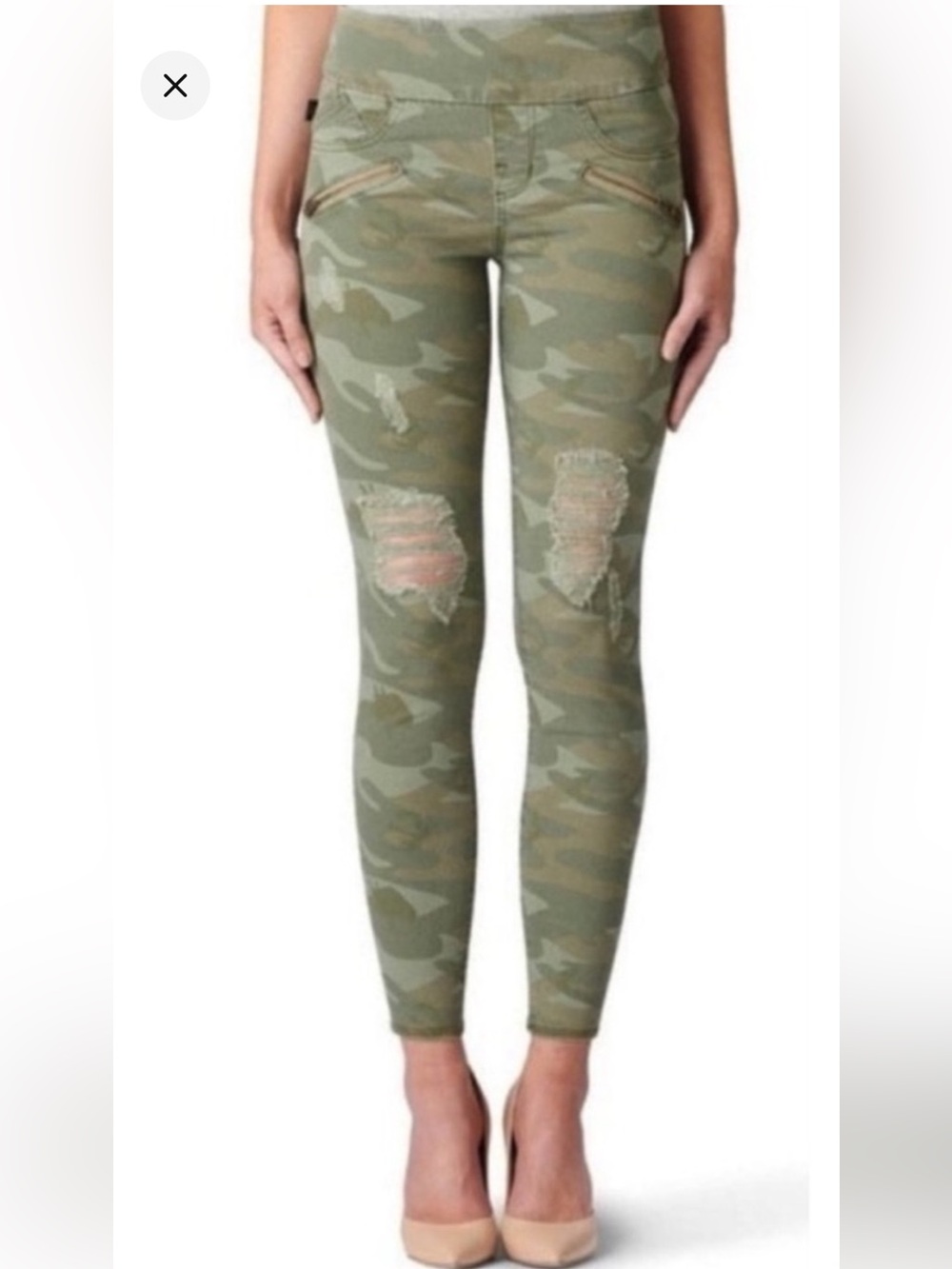 Rock & Republic Fever Slimming Denim RX Camo Distressed Pull on Jeans 16 Stretch